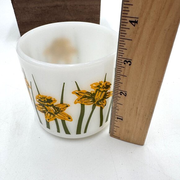 Vintage Federal Milk Glass Mug Daffodil Floral Pattern Coffee Cup White yellow s - Picture 8 of 9